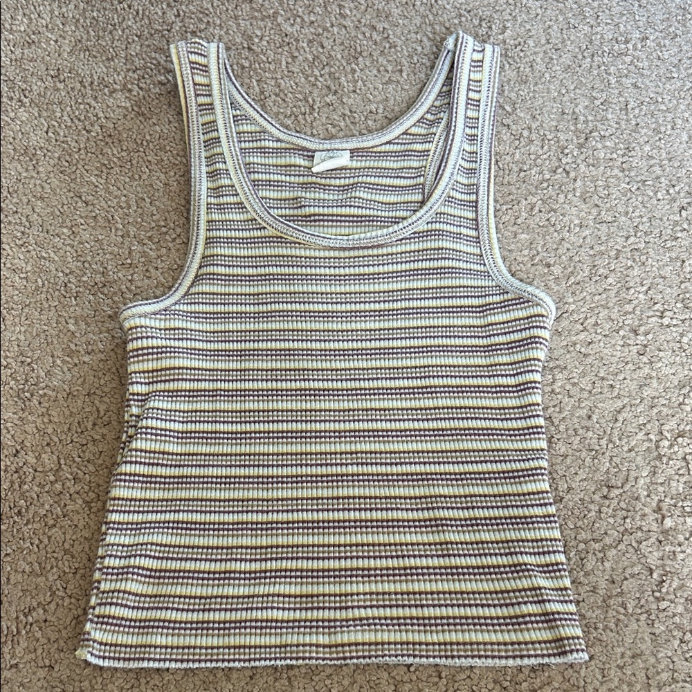 Urban Outfitters Striped Ribbed Tank Top in Cream, Brown & Yellow